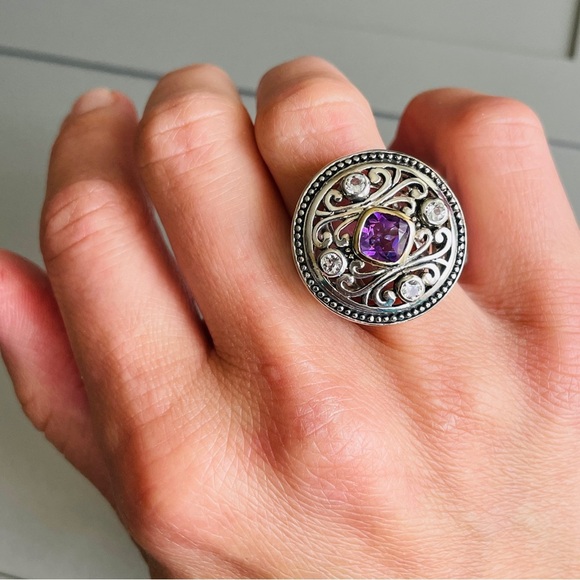 ATR Designer 14k Gold & Sterling Silver Amethyst & Topaz Cocktail Scroll… - Picture 9 of 13